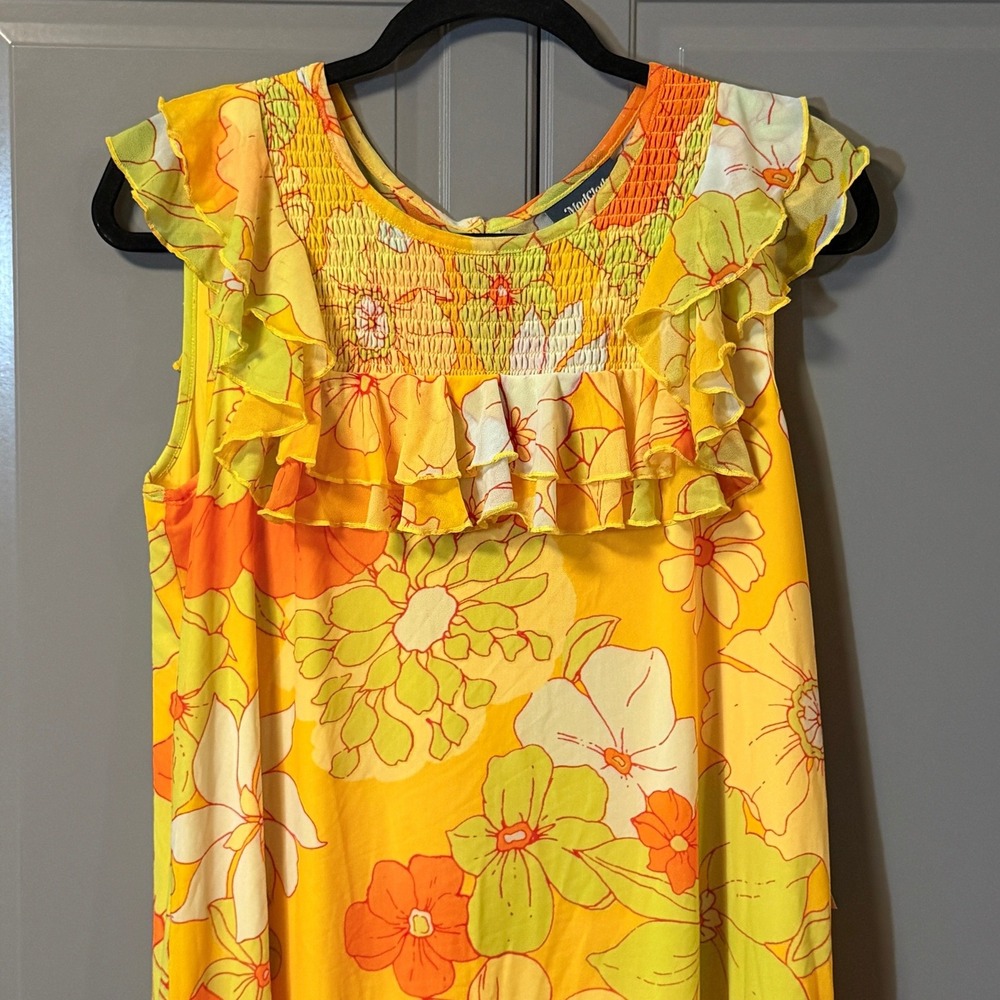 ModCloth Retro That Tropical 'Frilling' Mesh Mini Dress, Yellow Orange, L(NWT) - Picture 12 of 16